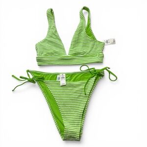 NWT Aerie Crinkle Stripe Plunge Top (Sz M) & Cheekiest Tie Bikini Bottom (Sz XL)
